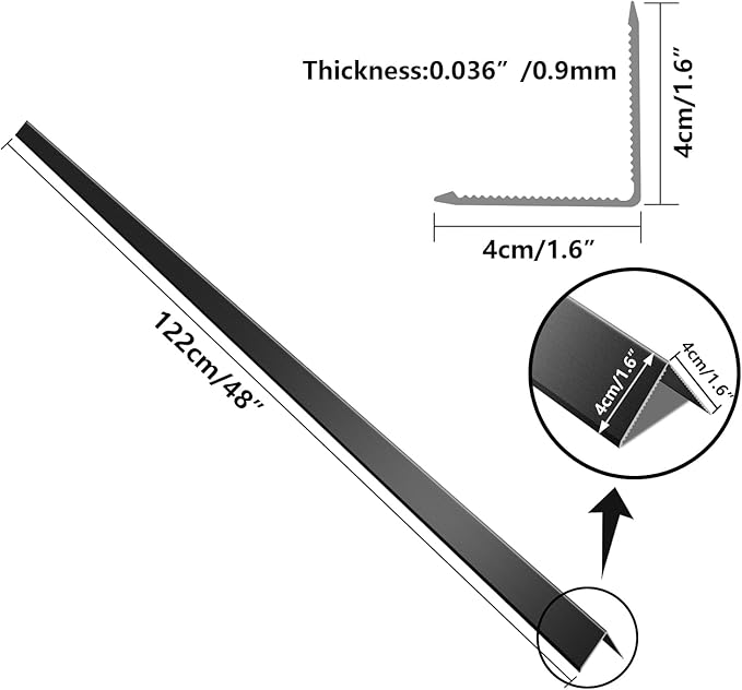 6PCS Aluminum Alloy Metal Corner Guards - Black Wall Corner Protectors 1.6" x 1.6" x 48" with 90 Angle, 19Ga / 0.9mm Thickness (4x4x120CM)