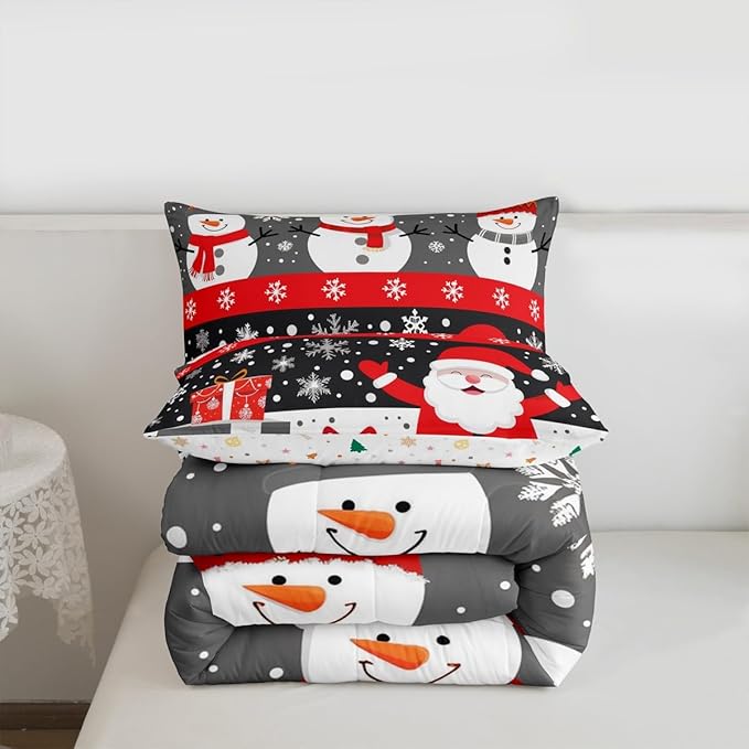 Feelyou Christmas Bedding Set Soft for Boys Girls, Merry Christmas Comforter Set Full Size New Year Gift Duvet Quilt Microfiber Snowflake Bedroom Decor 3 Pcs with 2 Pillow Cases