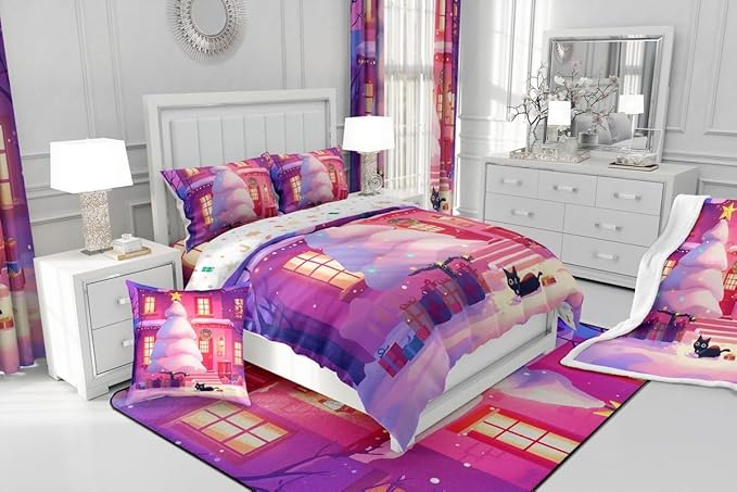 Feelyou Cute Christmas Comforter Cover Set Tree Bedding Set Toddler Size for Kids Boys Girls Bedroom Bed Decor Xmas Duvet Cover Merry Christmas Bedspread Cover, No Comforter