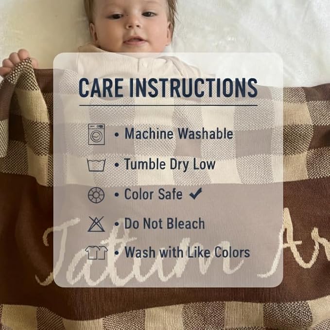 Personalized Gingham Name Blanket – 100% Organic Cotton Customized Baby Blanket, Custom Name, Crib 36x60, Gift for Baby Shower, Birthday Present, Girls and Boys, Toddlers Kids - Made in America