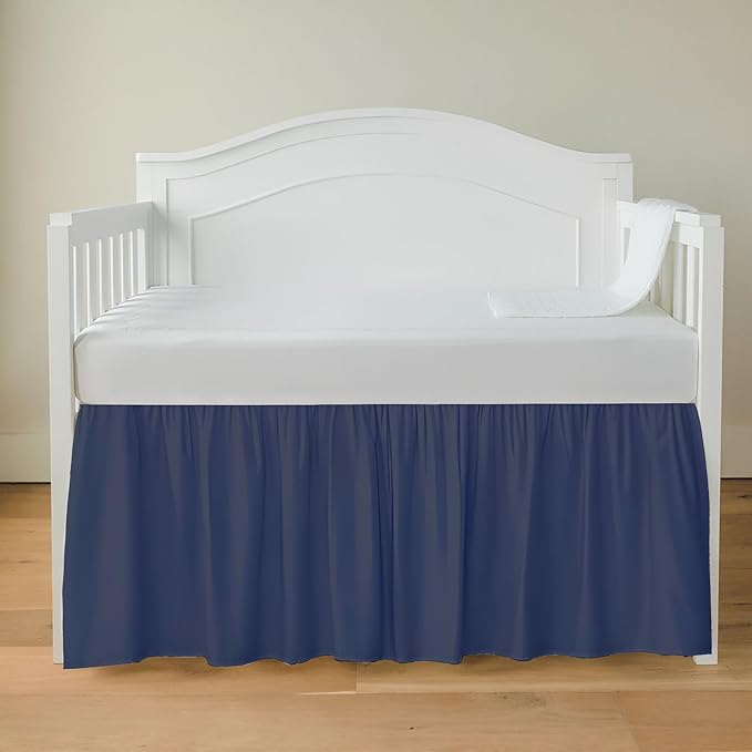 Luxury Crib Bed Skirt 28" x 52" with 14 Inch Drop Soft & Breathable Dust Ruffle Fits Standard Crib and Toddler Bed Nursery Microfiber Fabric Ruffle Bed Skirt for Baby Boys or Girls Navy Blue Solid