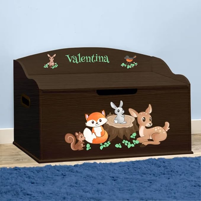 DIBSIES Personalized Creative Wonders Toy Box, Woodland Creatures, 30 x 19.25 x 18 inches, Soft-Close Lid (Espresso)
