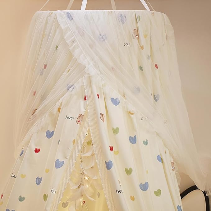 Bed Canopy for Girls, Double Layer Dome Mosquito Net Princess Canopy for Girls Bed Room Decor Reading Nook (Lovely Bear)