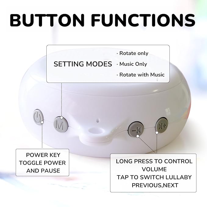 Baby Mobile Motor, Music Box for Crib Mobile, 3 Modes (Music Only, Spin Only, Both), Adjustable Volume, Auto Off 30 Minutes, Crib Mobile Spinner for Baby Nursery