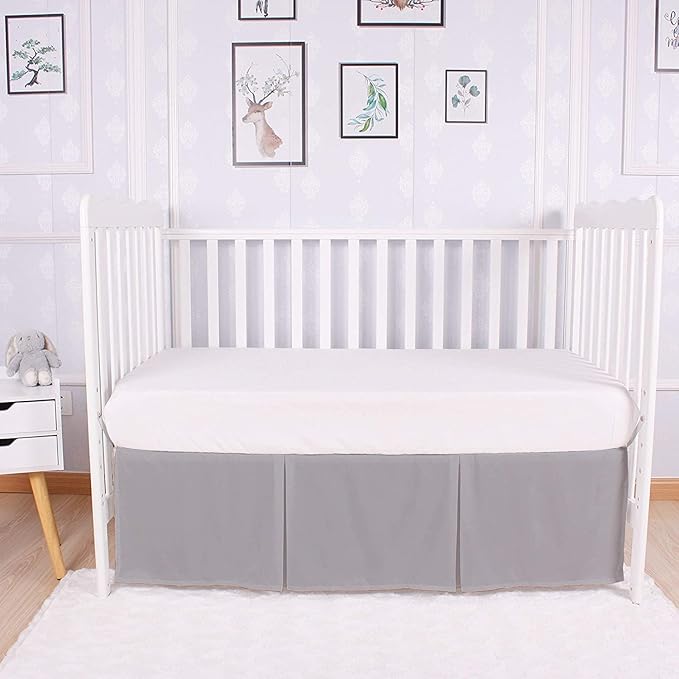 Box Pleated Crib Bed Skirt Premium 100% Cotton 800 Thread Count Nursery Crib Toddler Bedding Crib Bedskirt for Baby Boys or Baby Girls, (28" x 52") + 16" Drop Lenght - Silver Solid