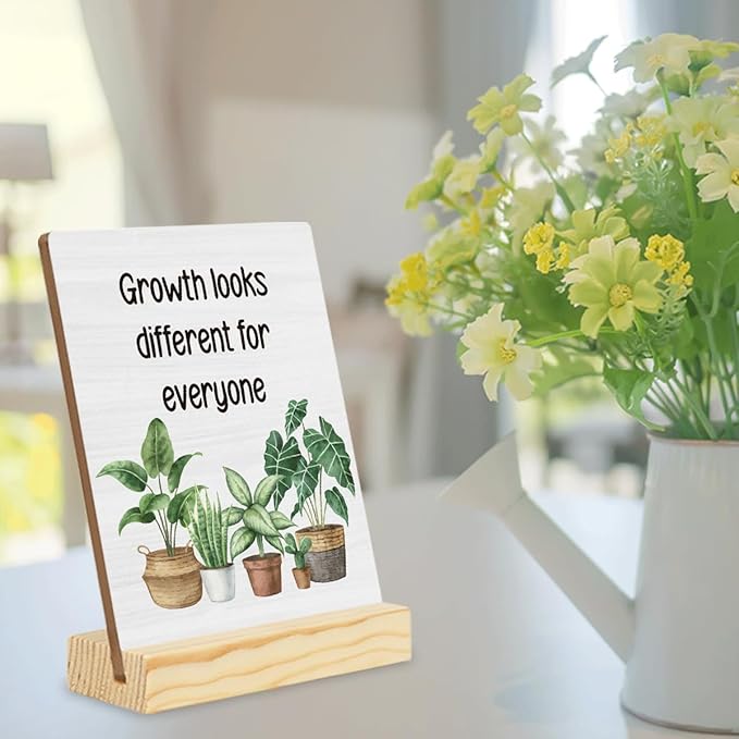 Inspirational Quote Wood Plaque Signs Motivational Quotes Gift Growth Looks Different for Everyone Potted Plant Art Desk Decor for Home Office 5×4 Inches Encourage planks2004