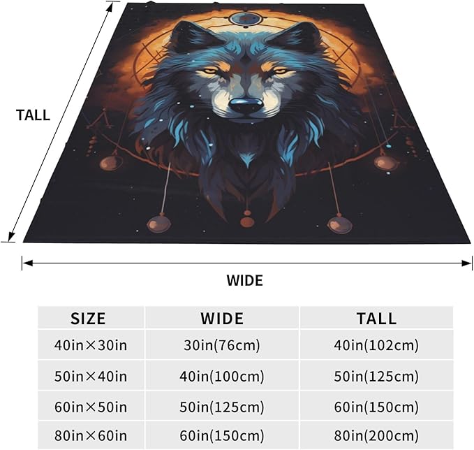 Cartoon Wolf Dream Catcher Blanket Gifts Moon Wolves Flannel Throw Blankets for Home Decor Couch Bed Sofa Soft Fuzzy Lightweight for All Season 80x60 Inches