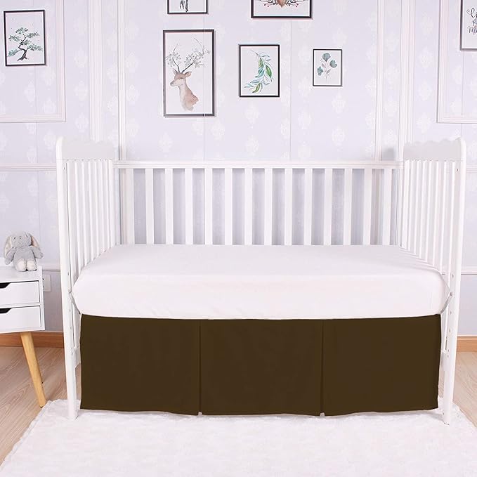 Box Pleated Crib Bed Skirt Premium 100% Cotton 800 Thread Count Nursery Crib Toddler Bedding Crib Bedskirt for Baby Boys or Baby Girls, (28" x 52") + 14" Drop Lenght - Chocolate Solid