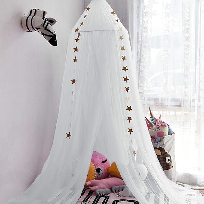 Princess Bed Canopy for Girls and Kids Hanging Mosquito Net for Baby Crib Nook Castle Game Tent Nursery Play Room Decor(White)
