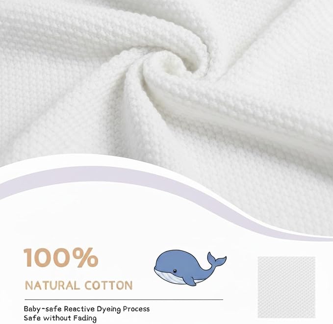 Cotton Baby Blanket with Ruffle Edge Soft Breathable Newborn Blanket for Boys & Girls, Lightweight Knit Throw for Crib, Stroller & Nursery Multiple Colors Available White 30x30