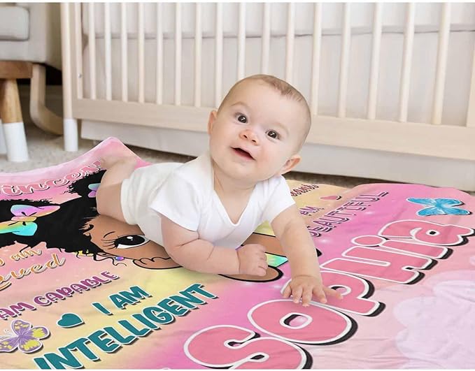 D-Story Personalized Blanket for Kids Adults Personalized Name Blanket Custom American African Blanket with Name Personalized Gifts for Christmas Birthday Mothers Fathers Day