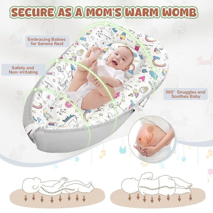 JIFTOK Baby Nests Lounger for Newborn, Snuggle Bassinet for 0-24M, Breathable Portable Co Bed, Baby Essentials Adjustable Infant Soft Cotton Loungers for Home & Travel -Ice Cream