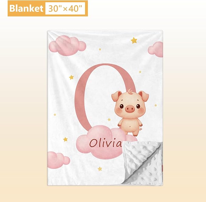 Custom Baby Bedding Set, 5 Pcs Personalized Baby Crib Sets with Name, Toddler Bedding Set for Baby Girls Boys, Pink Pig Double Layer Nursery Bedding Set, Customized Gift for Infant New Parents