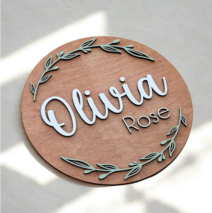 Personalized Wooden Name Sign - Custom Baby Name Signs for Nursery & Kids Room Decor - Baby Announcement Sign - Name Wall Art - Wooden Letters for Wall - Custom Round Nursery Name Sign (Name Round)