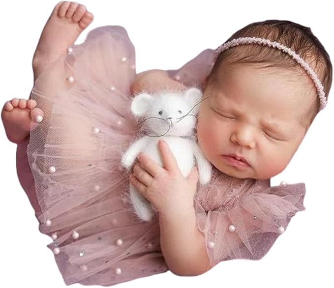 Newborn Lace Romper, 2 PCS Baby Girl Photography Props, Newborn Girl Photography Outfits with Flower Headband for Infants