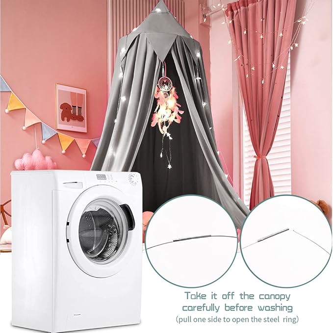 Akiky Toddler Bed Canopy for Kids with Lights,Princess Dream Catcher for Girls Reading Nook Bed Tent for Toddlers Boys,Adults,Bedroom Decor(Gray)