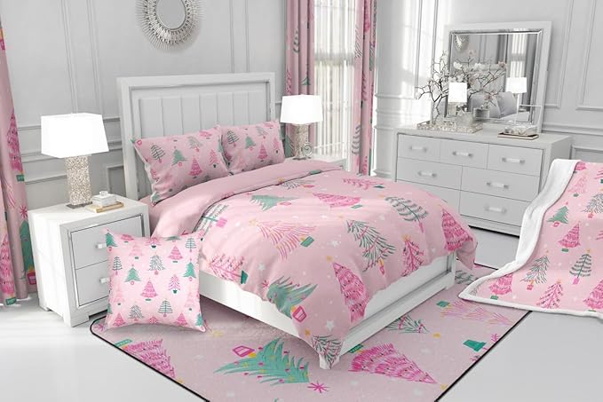 Feelyou Xmas Comforter Set King Size Christmas Tree Bedding Set for Kids Boys Girls Christmas Decor Duvet Quilt New Year Gift Bedroom Decor Microfiber 3 Pcs with 2 Pillow Cases