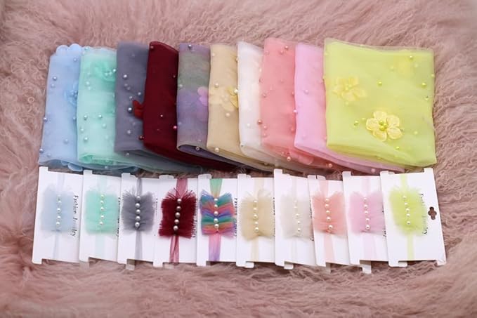 Newborn Baby Photography Props Blanket, Baby Photo Props Pearl Wrap Blanket Headband for Baby Boys Girls Photoshoot (Pink)