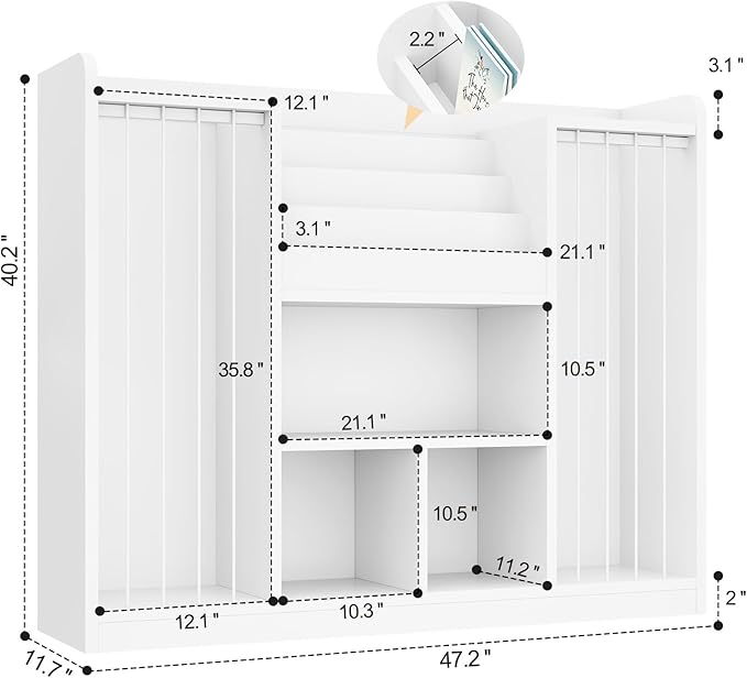 ONBRILL Two Wooden Stuffed Animal Storage, Toddler Toy Storage Organizer with 4-Tier Kids Bookshelf and 3 Open Cube Shlef, Multifunctional Bookcase for Kids Rooms Playroom Nursery (White)