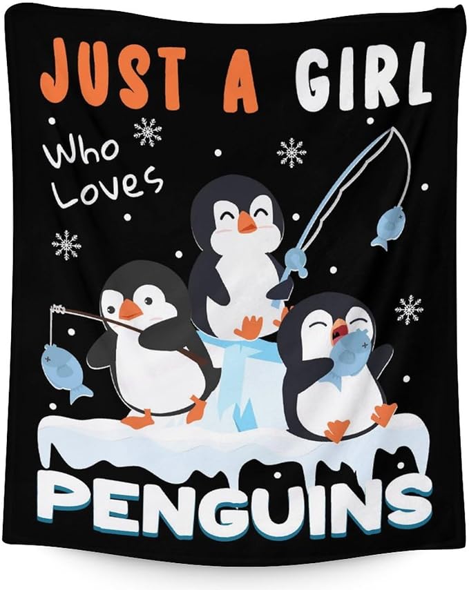 Penguin Gift for Girls - 40" x 50" Inches Cute Penguin Throw Blankets for Kids - Black Warm Cozy Blankets for Sofa, Crib & Bed