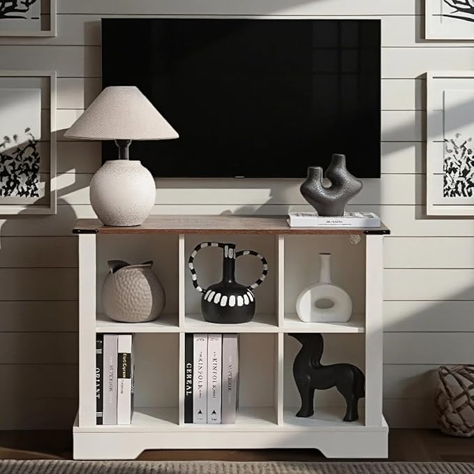 6 Cube Storage Organizer, Wood Cube Bookshelf with LED Lights, Horizontal Storage Cubes, Kids Bookshelf, Display Cabinet Cubby Shelf for Living Room Home Office Bedroom, White