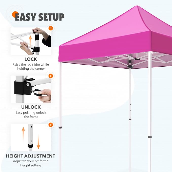 EAGLE PEAK 5x5 Pop Up Canopy Tent Instant Outdoor Canopy Easy Set-up Straight Leg Folding Shelter, Pink