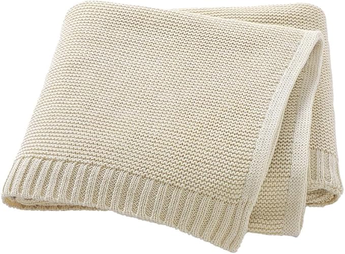 Neiwech Baby Blanket Boy Girl Cotton Knitted Soft Swaddling Receiving Baby Blankets for Newborn Toddler Crib Stroller A-Beige 30 x 40 Inch