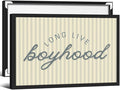 Long Live Boyhood Quote Wall Art Preppy Blue Stripe Poster 24x36 inch Black Framed Modern Fashion Minimalist Canvas Prints for Boy Nursery Bedroom Wall Decor