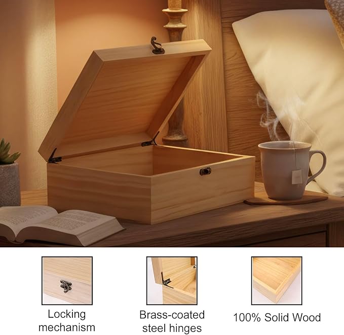 Personalized Walnut/Pine Wooden Keepsake Box 8 * 6 * 3in, Custom Engraved Family Memory Wooden Box, Large Walnut with Initials Story Storage Boxes, Personalized Name Decorative Boxes