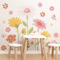 Boho Flower Wall Stickers - Daisy Wildflower Wall Decals with Butterfly Floral Design for Girls Bedroom, Baby Nursery, Kids Room
