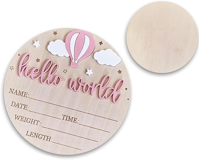 Wood Baby Birth Keepsakes Plaques Hello Worlds Welcome Sign Customizable Nursery Wall Decors for Newborns