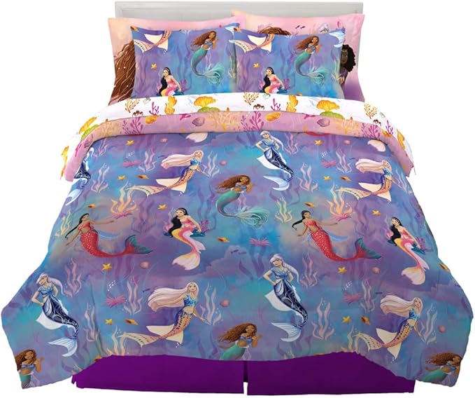 Disney Princess Ariel The Little Mermaid Live Action Movie Kids Bedding Super Soft & Cozy Reverisble Microfiber Comforter and Sheet Set with Sham, Queen, (100% Officially Licensed Product) by Franco