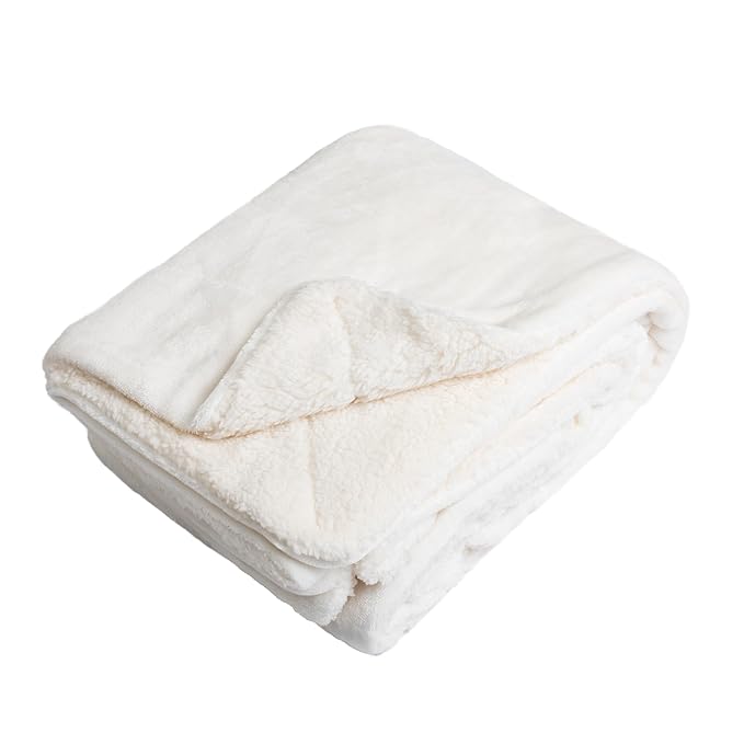 American Baby Company Heavenly Soft Chenille Sherpa Toddler Blanket, Warm and Cozy, Ivory, 36" x 48" for Boys and Girls, Versatile for Nap Time, Preschool and Travel