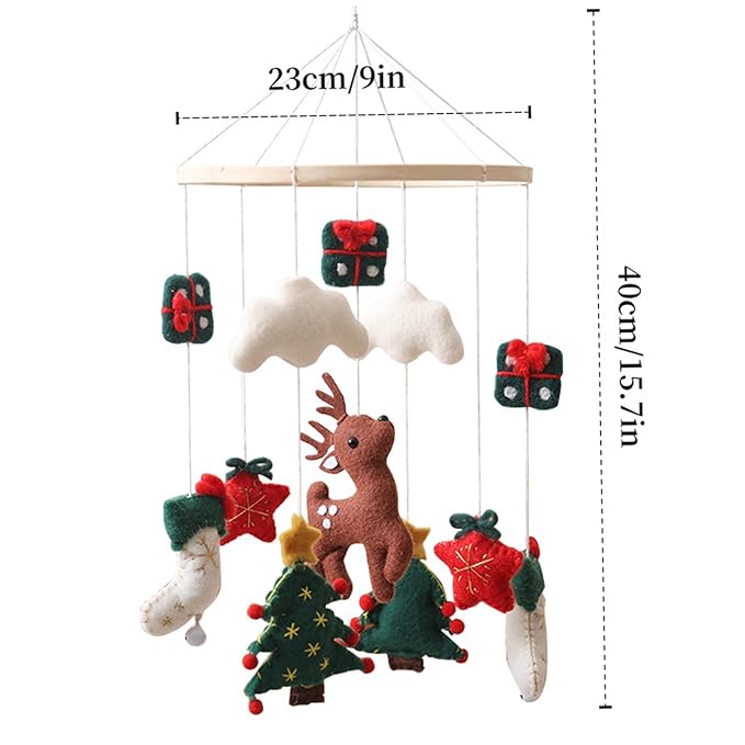 Baby Crib Mobile, Christmas Deer Crib Hanging Toy, Felt Xmas Tree Clouds Stars Baby Wind Chimes, Newborn Gifts for Girls Boys