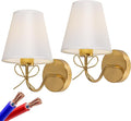 Antique Brass Wall Sconces Set of Two, Bow Sconces Decor Gold Wall Lights Brass Brushed Gold Sconce with Fabric Shade, E26 110V Hardwired Wall Lamps for Girl Bedroom, Living Room, Nursery Room