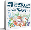 Nursery Desk Decor Wooden Sign, Nursery Decoration for Playroom Toy Room Kid's Bedroom, Nursery Gift for Baby Boy Girl Newborn Kids, We Love You More Than All The Fish in The Sea