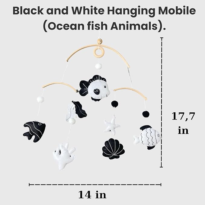 Montessori Baby Mobile – Handmade Black & White Fish Crib Mobile – Nursery Decor for Boys and Girls – Newborn Visual Development – Perfect Baby Shower Gift