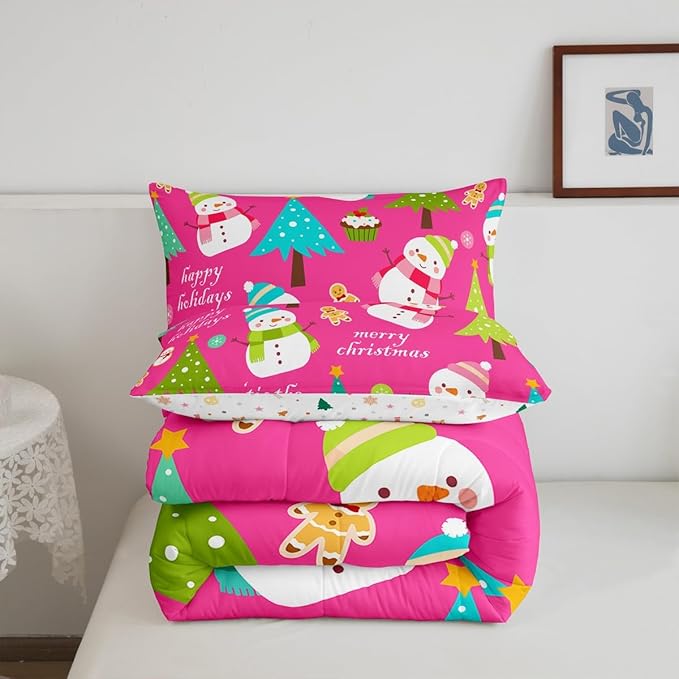 Erosebridal Christmas Kids Comforter Set Cartoon Snowman Quilts for Boys Girls Adults Xmas Tree Bedding Set Cartoon Snowflake Bedroom Decor Duvet Insert Toddler Size
