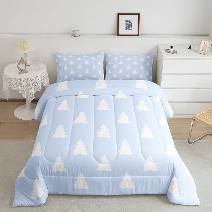 Feelyou Christmas Trees Bedding Set for Kids Boys Girls Toddler Size Xmas Comforter Set Ultra Soft Winter Comforter Holiday Decor Duvet Quilt Bedroom Decor Christmas Decorations Quilt