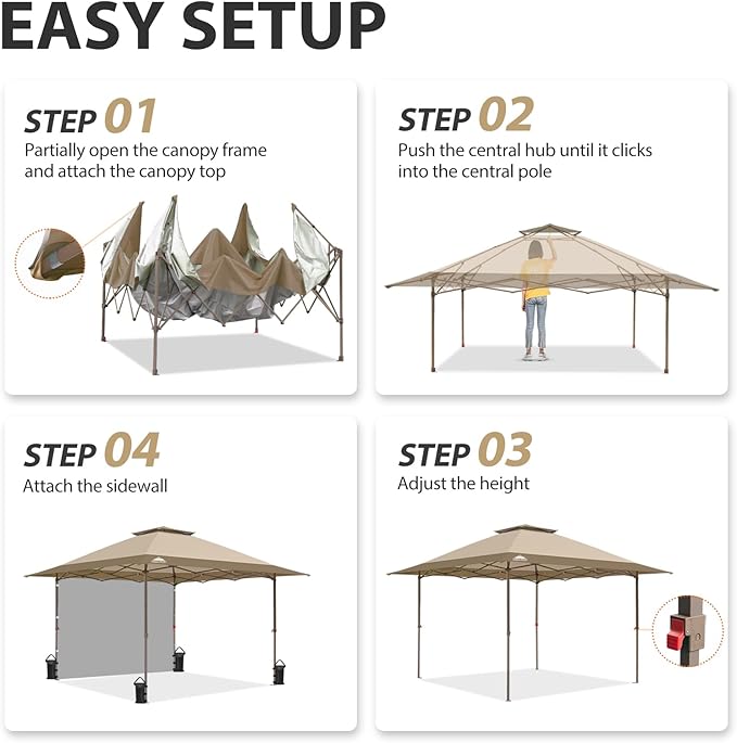 EAGLE PEAK 13x13 Pop up Canopy Tent w/One Wall, Instant Canopy Easy Set up Folding Shelter w/One Privacy Curtain, 169 Square Feet Sun Shade, Beige