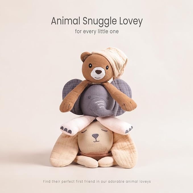 lulumoon Muslin Bunny Lovey for Babies: Skin-Friendly Security Blanket for Self-Soothe - Newborn Gift for Baby Shower