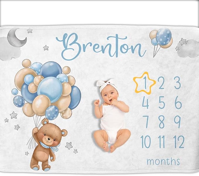 OLIVE OLIVIA Personalized Monthly Baby Milestone Blanket, Baby Months Blanket, Perfect Custom Newborn Gifts,50"x60"