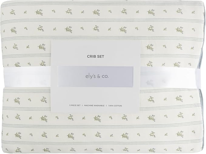 Ely's & Co. Crib Bedding Set for Boys, Toddler Bedding Set, 5 Piece Set Includes - 2 Fitted Crib Sheets/Toddler Bed Sheets, Quilted Comforter and Decorative Pillow, Blue Linear Berry Collection