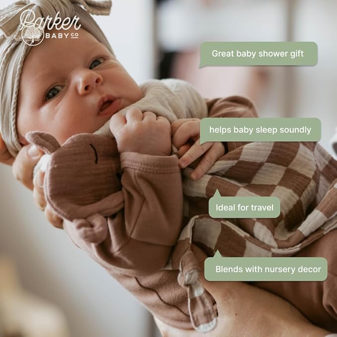 Parker Baby Muslin Lovey Security Blanket for Babies | 100% Organic & Hypoallergenic Muslin Cotton | Soft & Safe for Newborns and Toddlers | Travel Friendly Sleep Soother