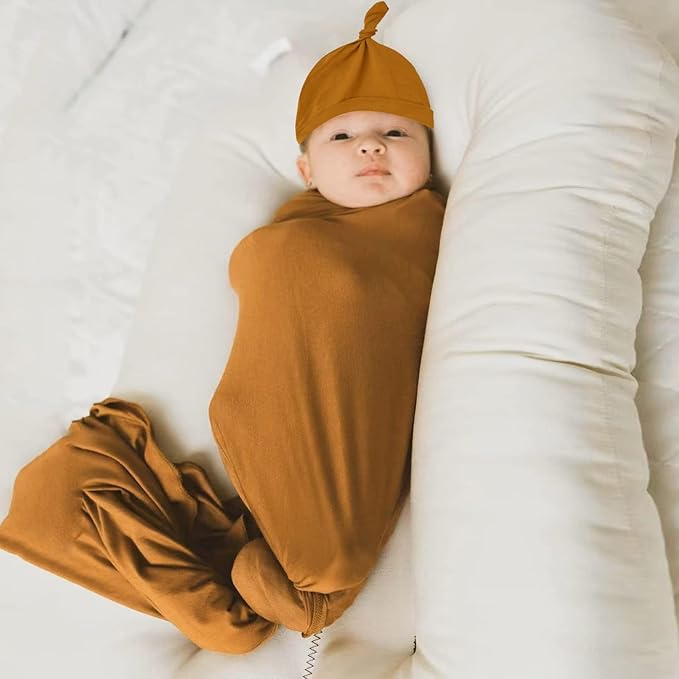 Newborn Swaddle Blanket with Hat Set Baby Swaddle Set Hospital Receiving Blankets for Girls Boys(Copper,35"*35")