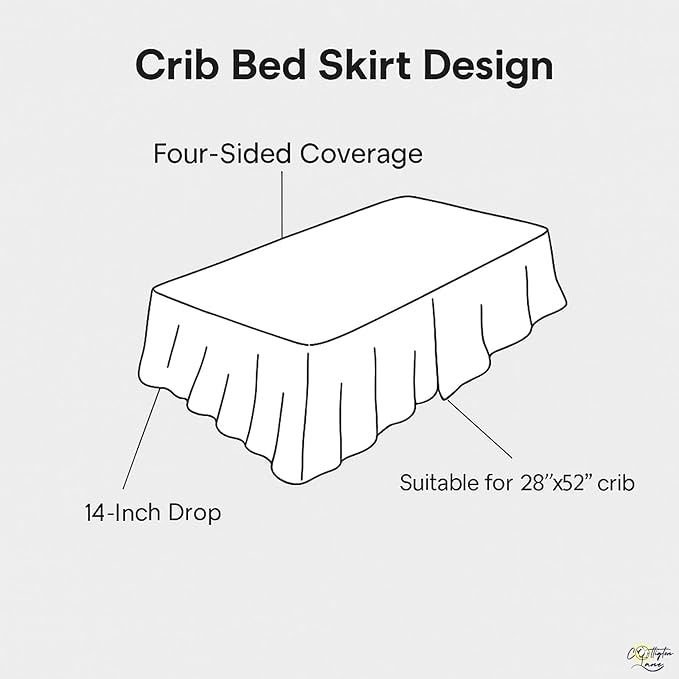 Cottington Lane Sage Infrant Crib Bed Skirt Dust Ruffle with Split Corner, 100% Natural Cotton Nursery Crib Toddler Bedding Skirt for Baby Girls or Boy, Fits Standard Cribs 28" x 52" with 14" Drop