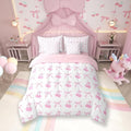 7 Pieces Cherry Bowknot Kid Comforter Set Full,Pink Bow Tie Butterfly Knot Princess Bedding Set,Cartoon Bow Patchwork Dreamy Sweet（Comforter+Fitted+Flat Sheet+2 Pillowcases+2 Throw Pillow Covers）