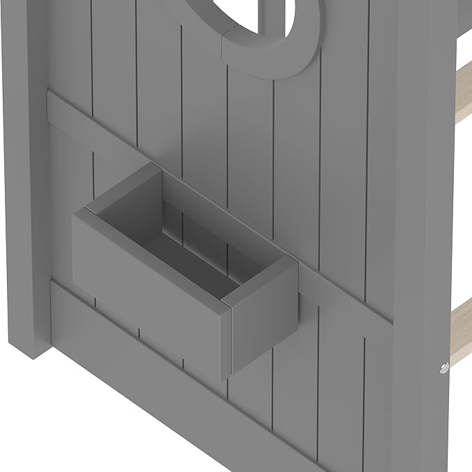 Full Size Floor House Bed with Roof and Window for Kids, Wooden Playhouse Bed with Storage Shelves for Bedroom Furniture Girls & Boys (Gray/L1, Full)