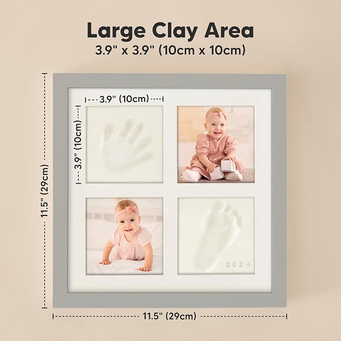 KeaBabies Baby Hand and Footprint Kit - Baby Footprint Kit, Clay Handprint Keepsake Frame, Nursery Picture Frame For Newborns, Personalized New Mom Gifts for Showers & Registry (Cloud Gray)