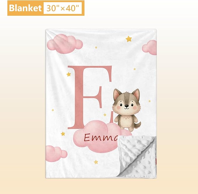 Personalized Crib Bedding Set, 5 Pcs Custom Nursery Bedding Sets with Name, Infant Bedding Set for Baby Girls Boys, Pink Fox Double Layer Baby Crib Set, Toddlers Babies Kids Customized Gifts